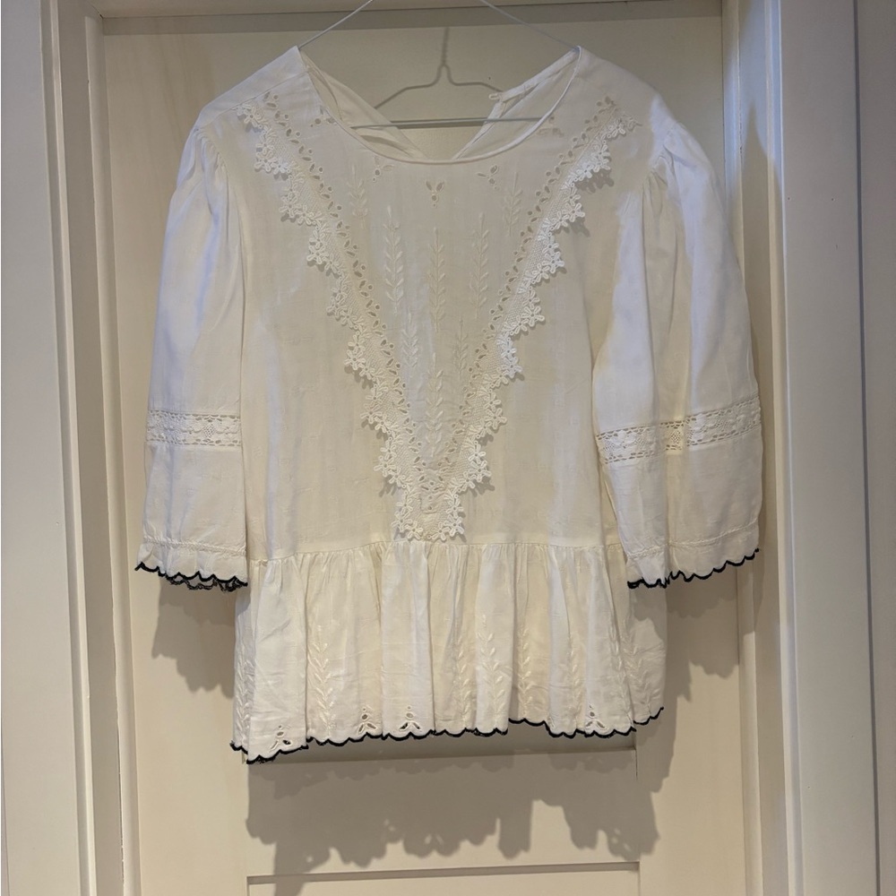 Zara White Lace Trim Blouse